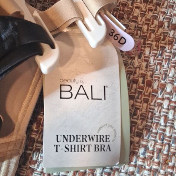 Bali 2pk Underwire T-Shirt Bras DFB169 Black/Nude Full Coverage, 36D New - Picture 3 of 10